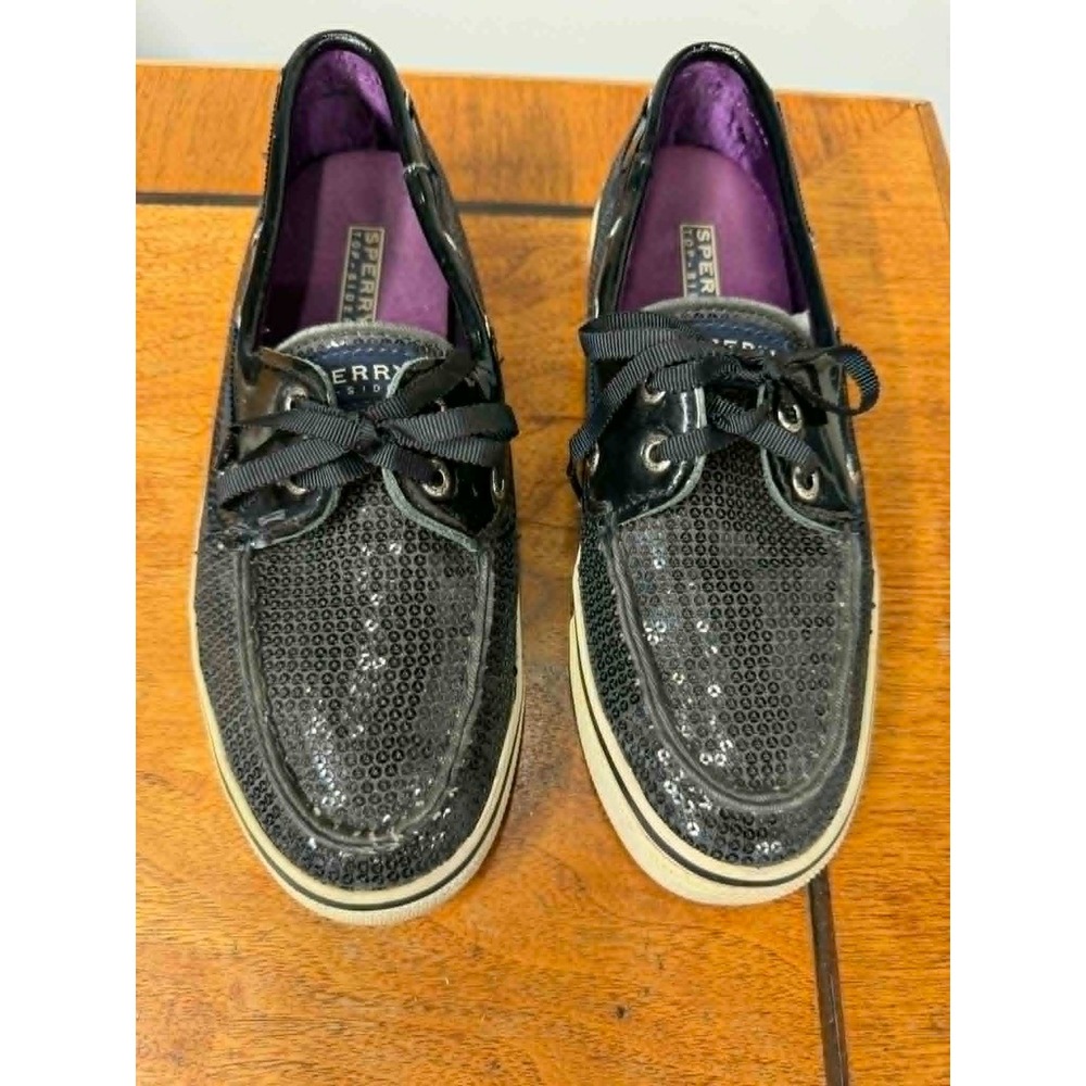 Sperry‎ Top-Sider Womens 6M Black Sequin Boat Shoes Patent Leather Trim 9445545
